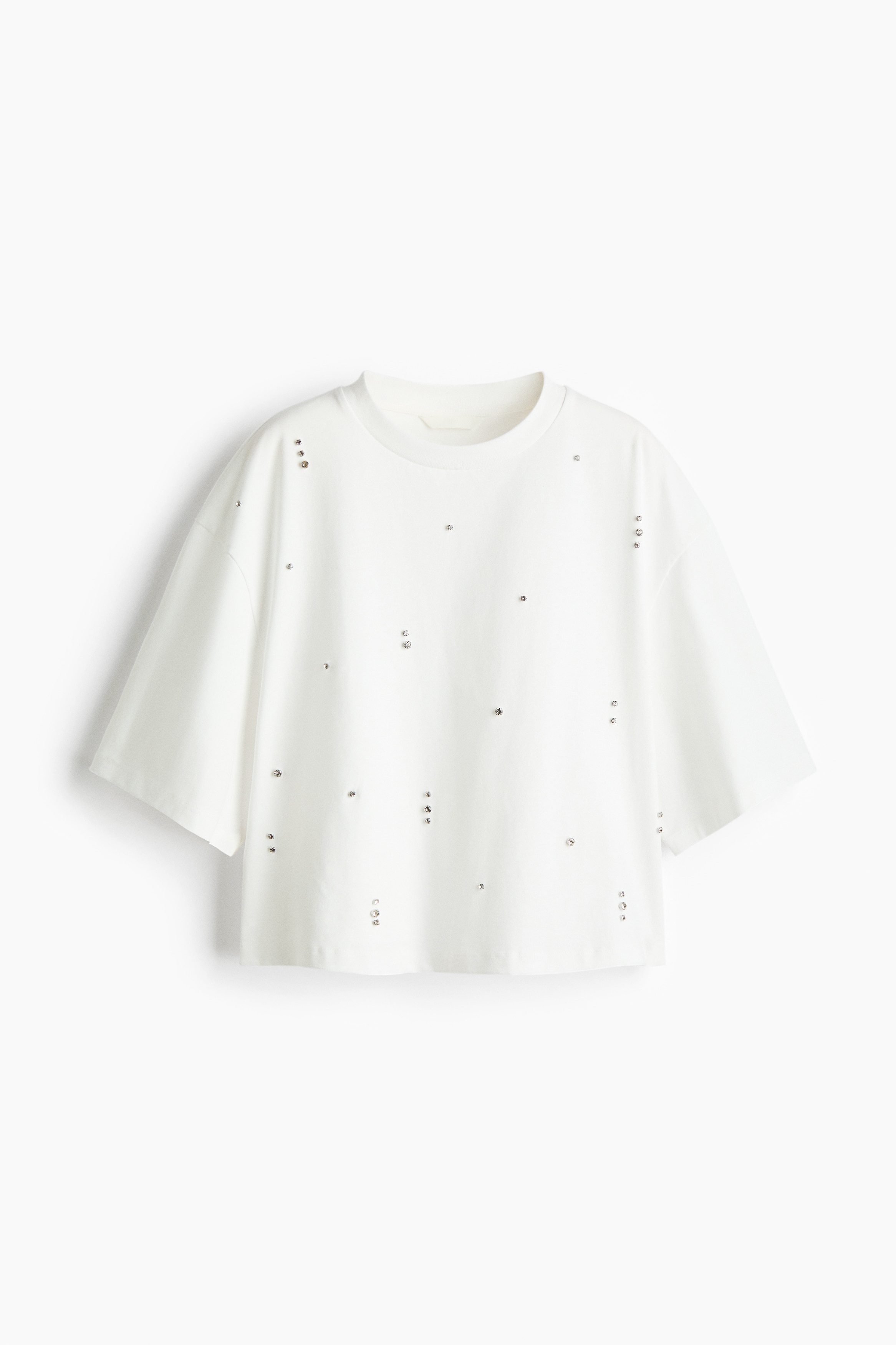 H & M - T-Shirt mit Strassverzierung - Weiß - Damen