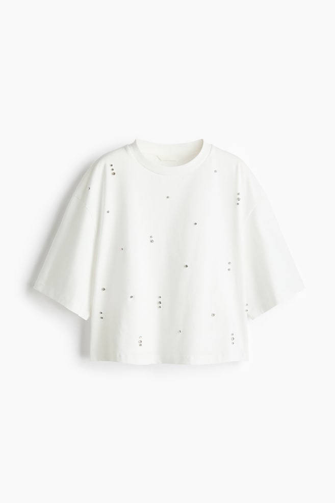 T-Shirt mit Strassverzierung - Weiss/Schwarz - 1