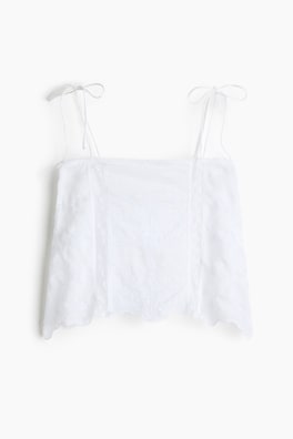 Topp med broderie anglaise och knytaxelband