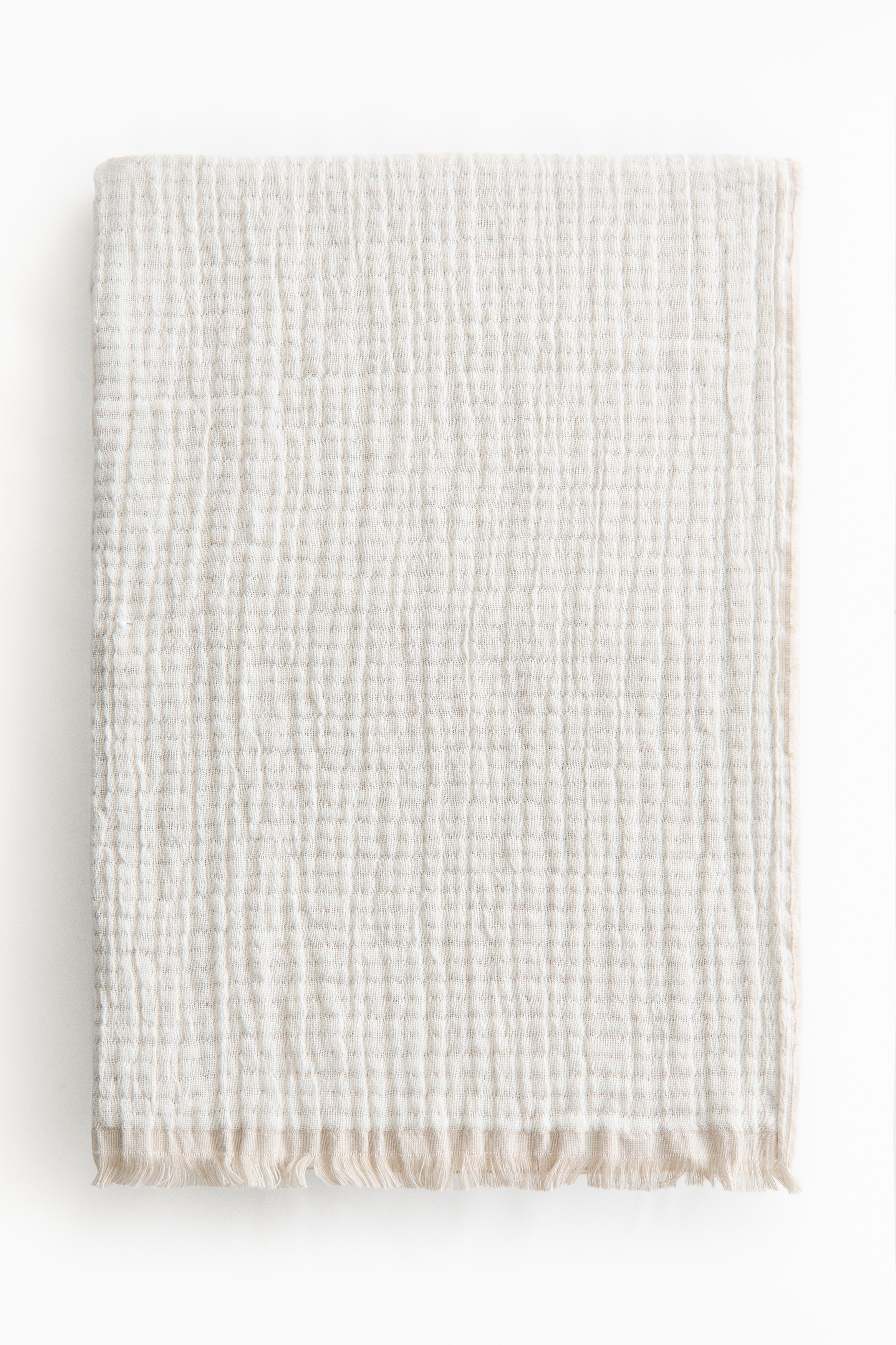 Cotton Muslin Throw - White/light beige/Light blue