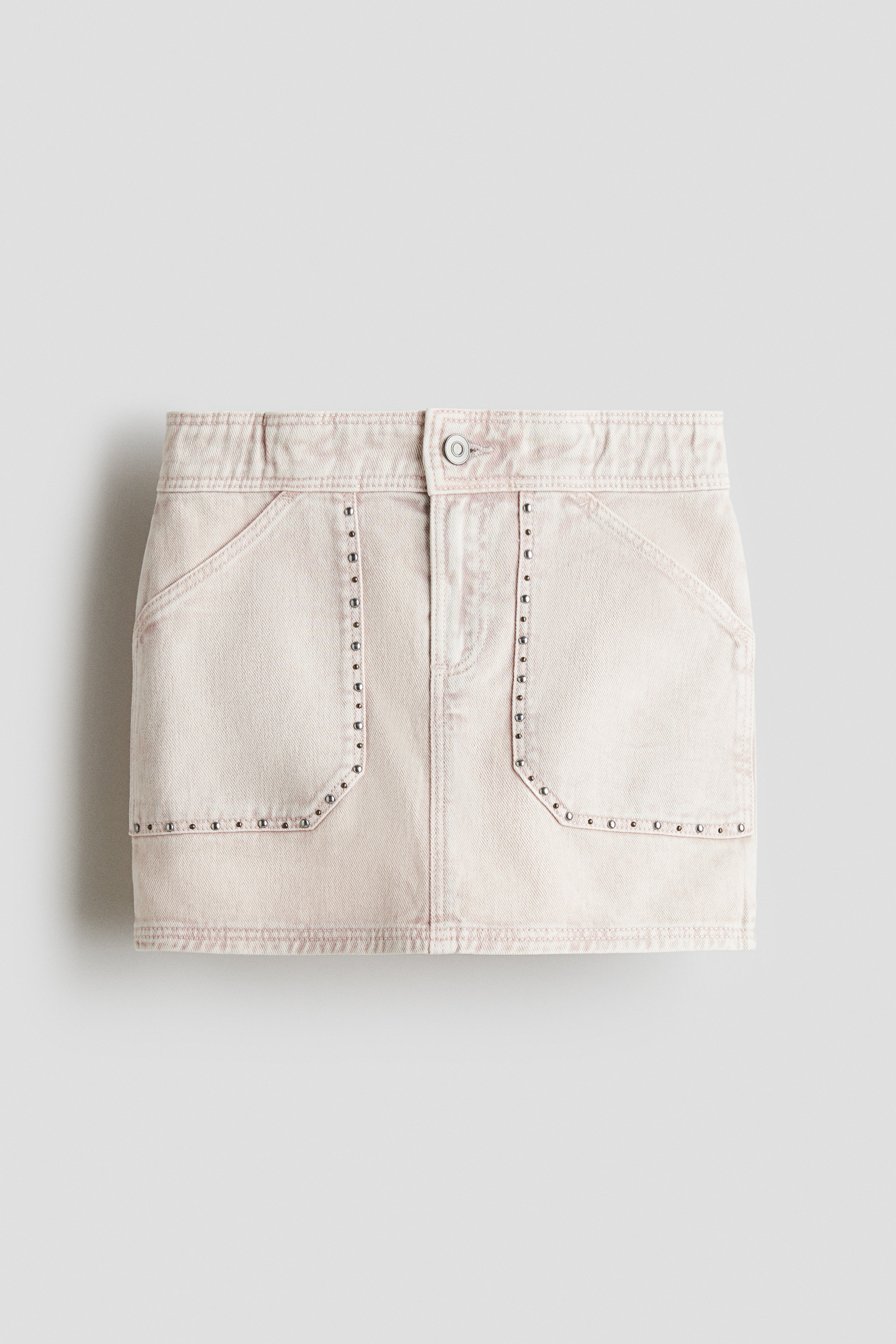 Denimskjørt med nagler - Pudderrosa/Lys grå