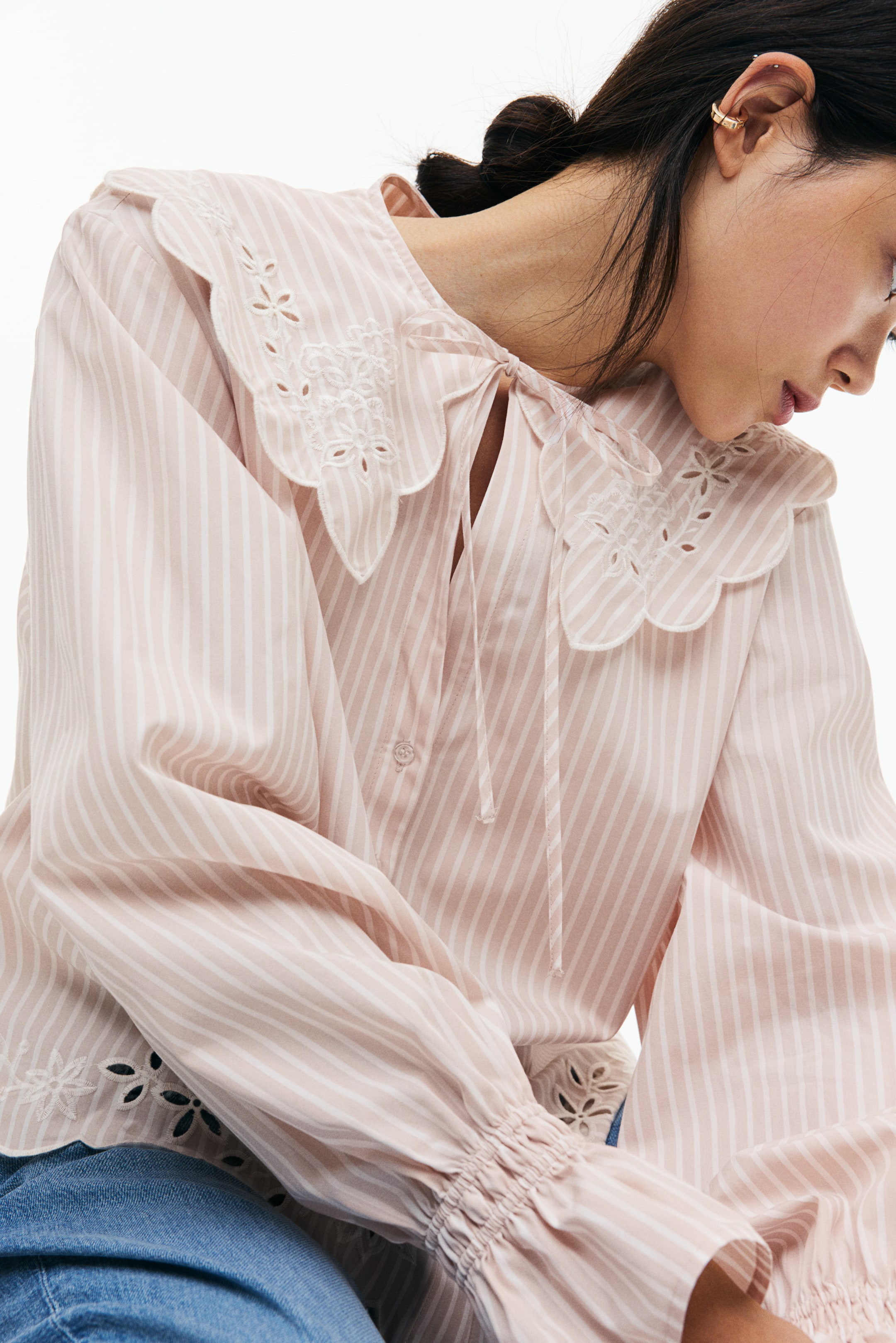 Embroidered Blouse with Peter Pan Collar