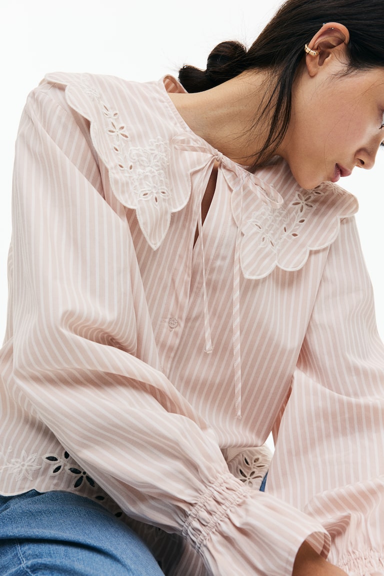 Embroidered Blouse with Peter Pan Collar Light pink/striped