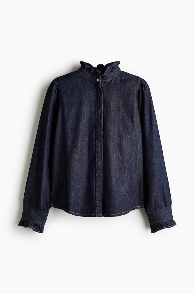 Ruffle-Trimmed Denim Blouse - Dark denim blue/Gray/Pale denim blue/Denim blue - 1
