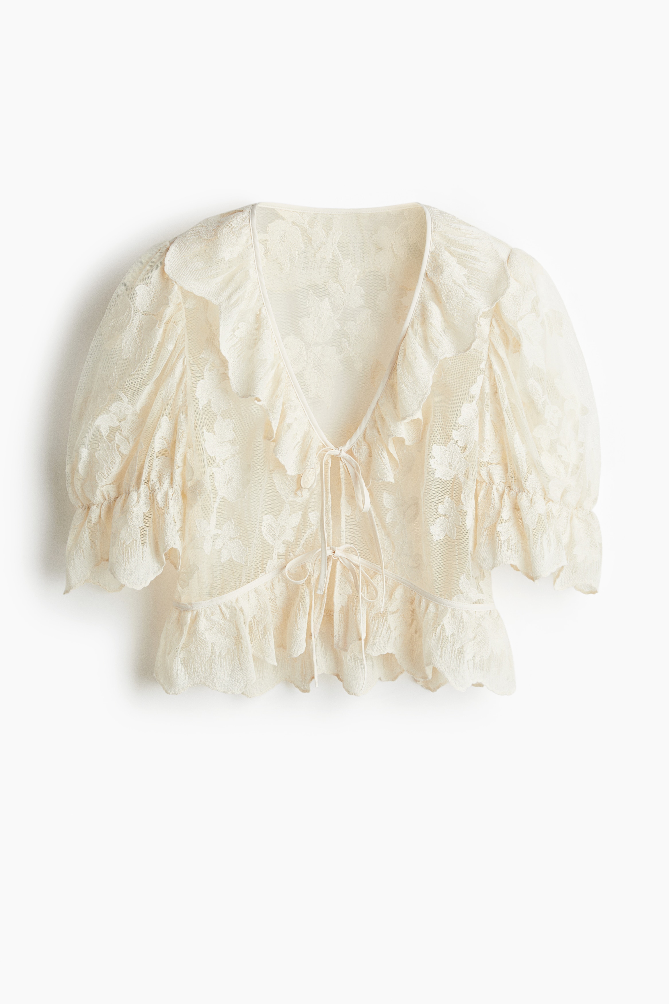 Embroidered mesh blouse - Light beige