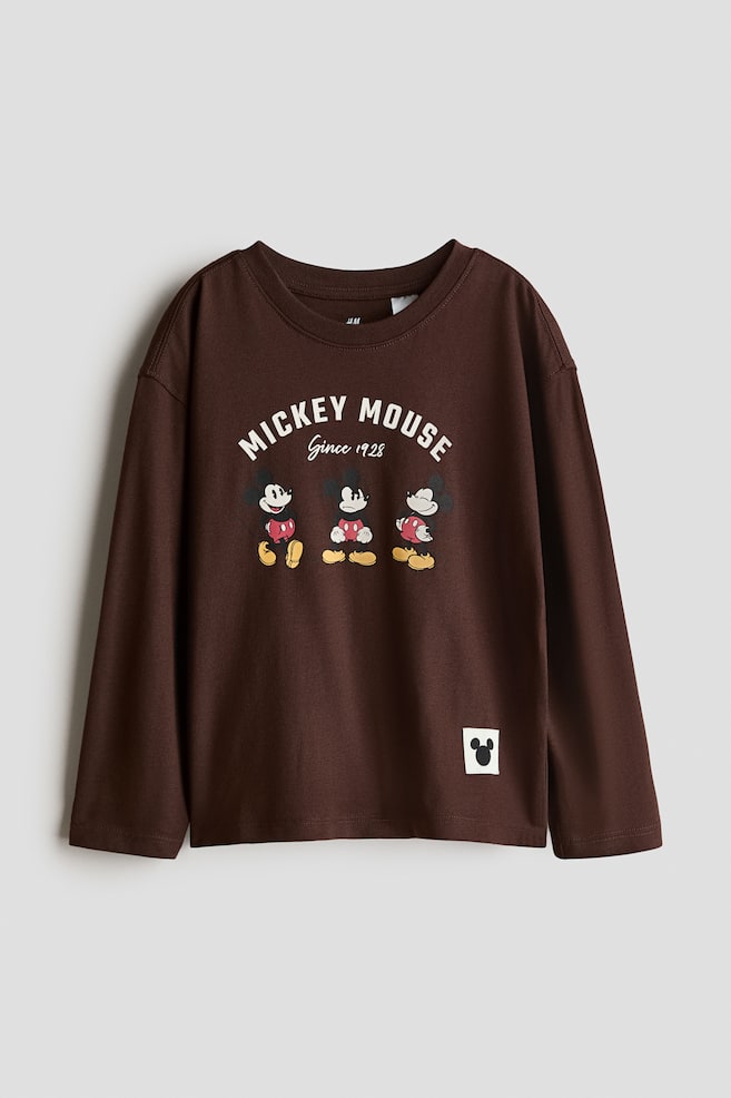 Printed long-sleeved T-shirt - Dark brown/Mickey Mouse/Cream/Minecraft - 1