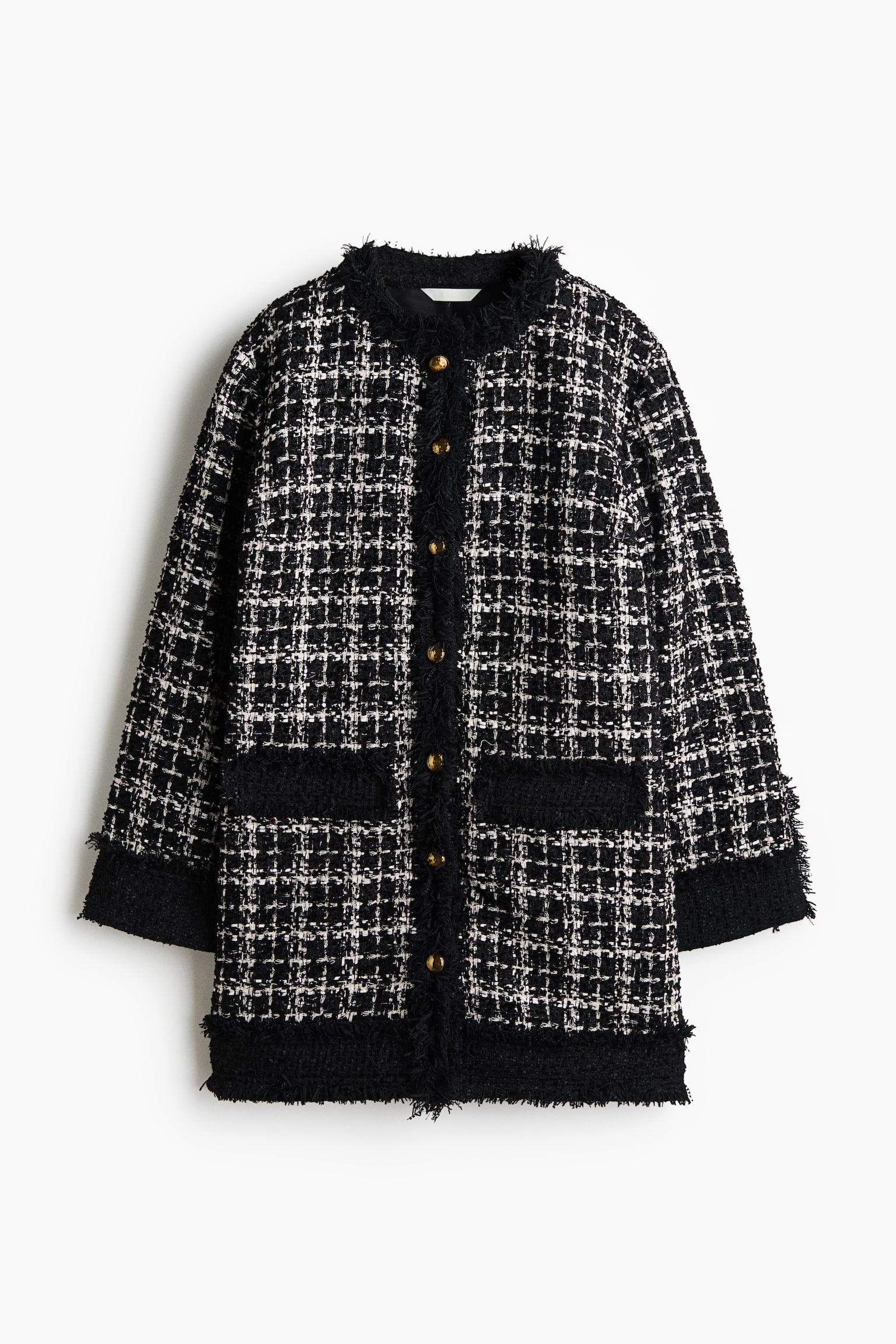 Женское платье H&M из букле на пуговицах спереди, цвет: Чёрный / Клетчатый — фото 1