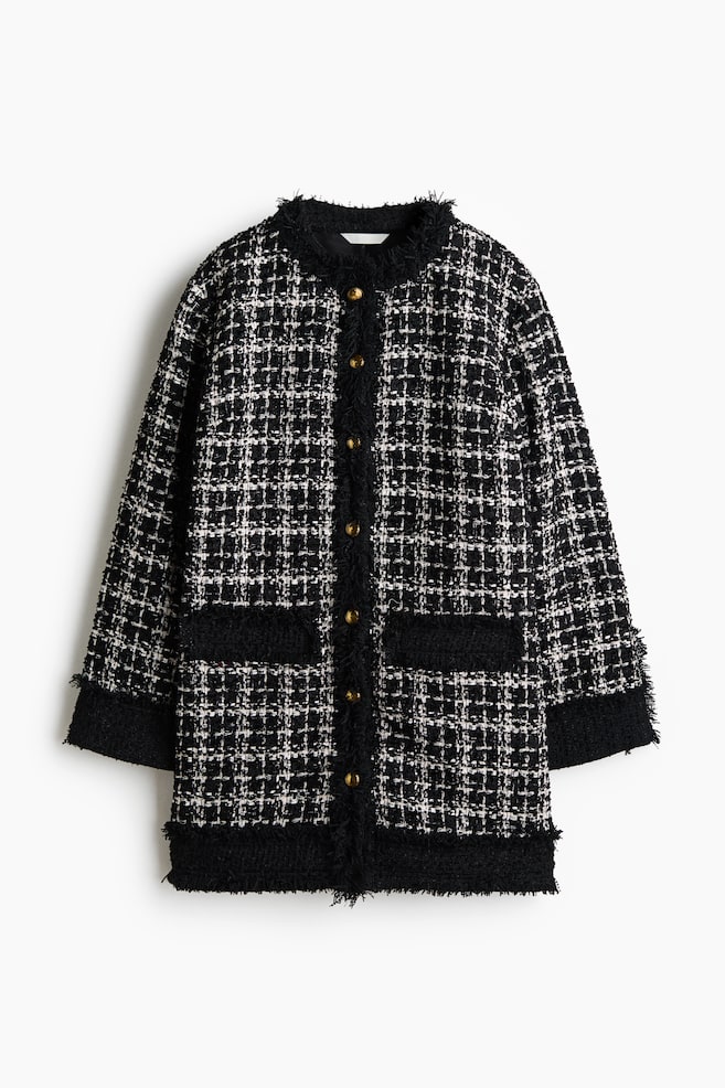 Bouclé-Weave Button-Front Dress - Black/plaid - 1