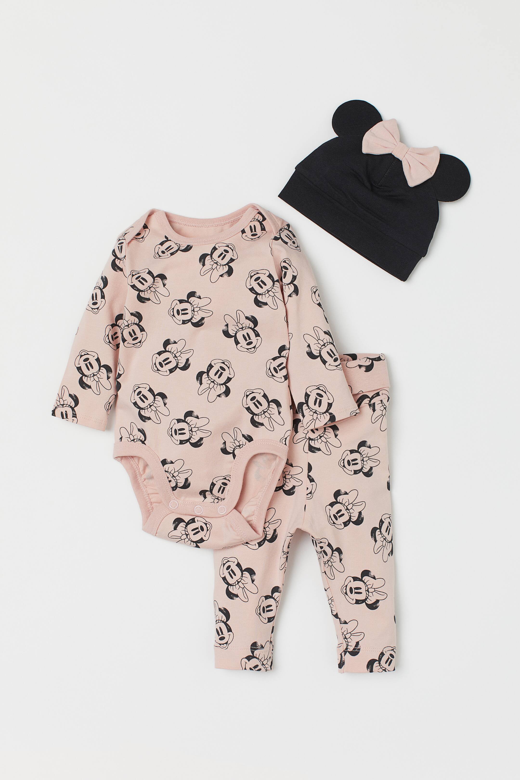 3-piece Jersey Set - Round Neck - Long sleeve - Powder pink/Minnie 