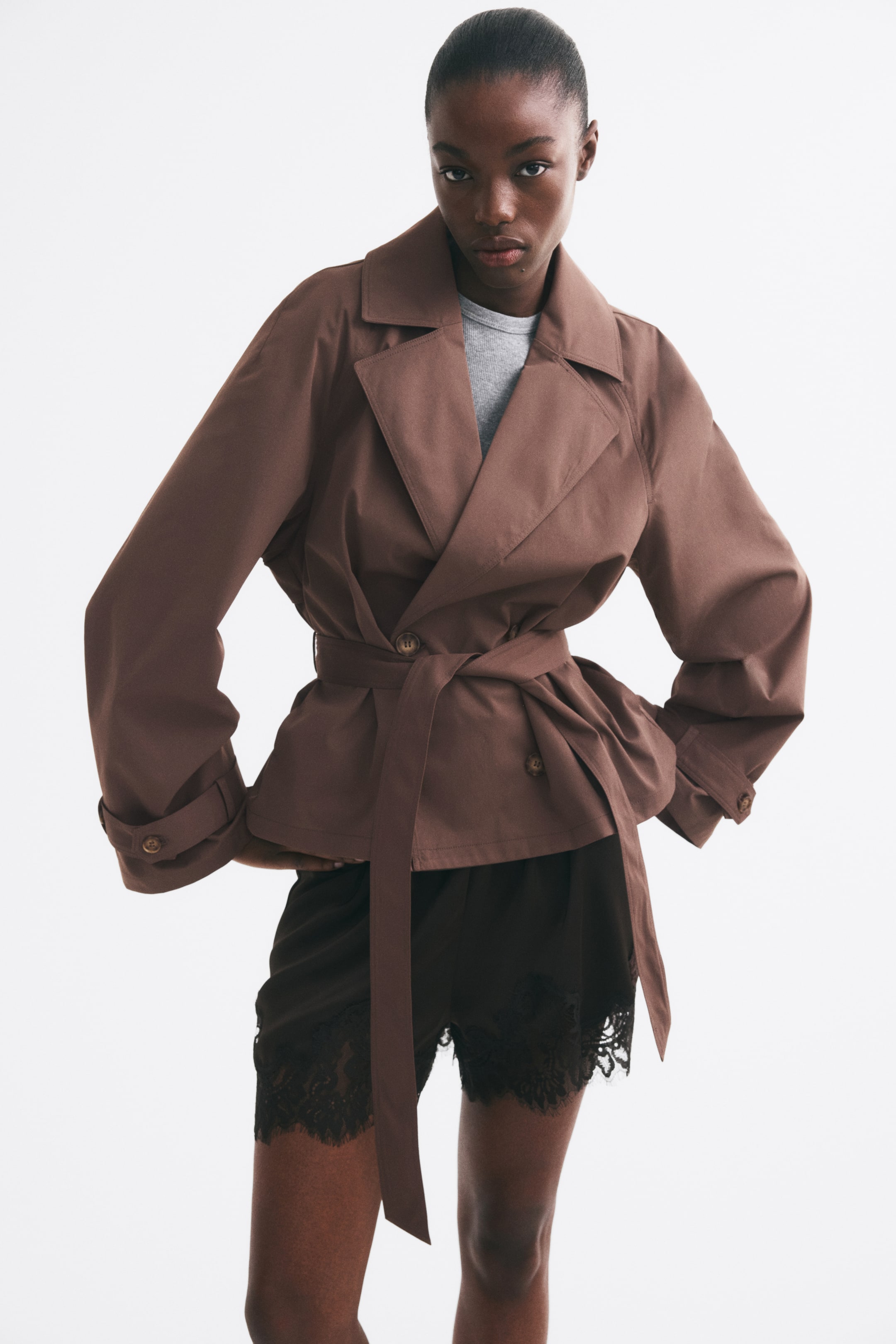 Short Tie-Belt Trench Coat