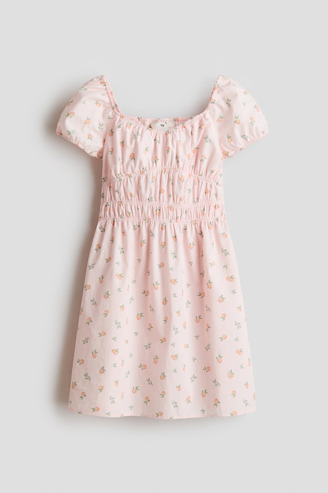 Puff-Sleeved Cotton Dress - Light pink/oranges/Light blue/white striped/White/dotted - 1