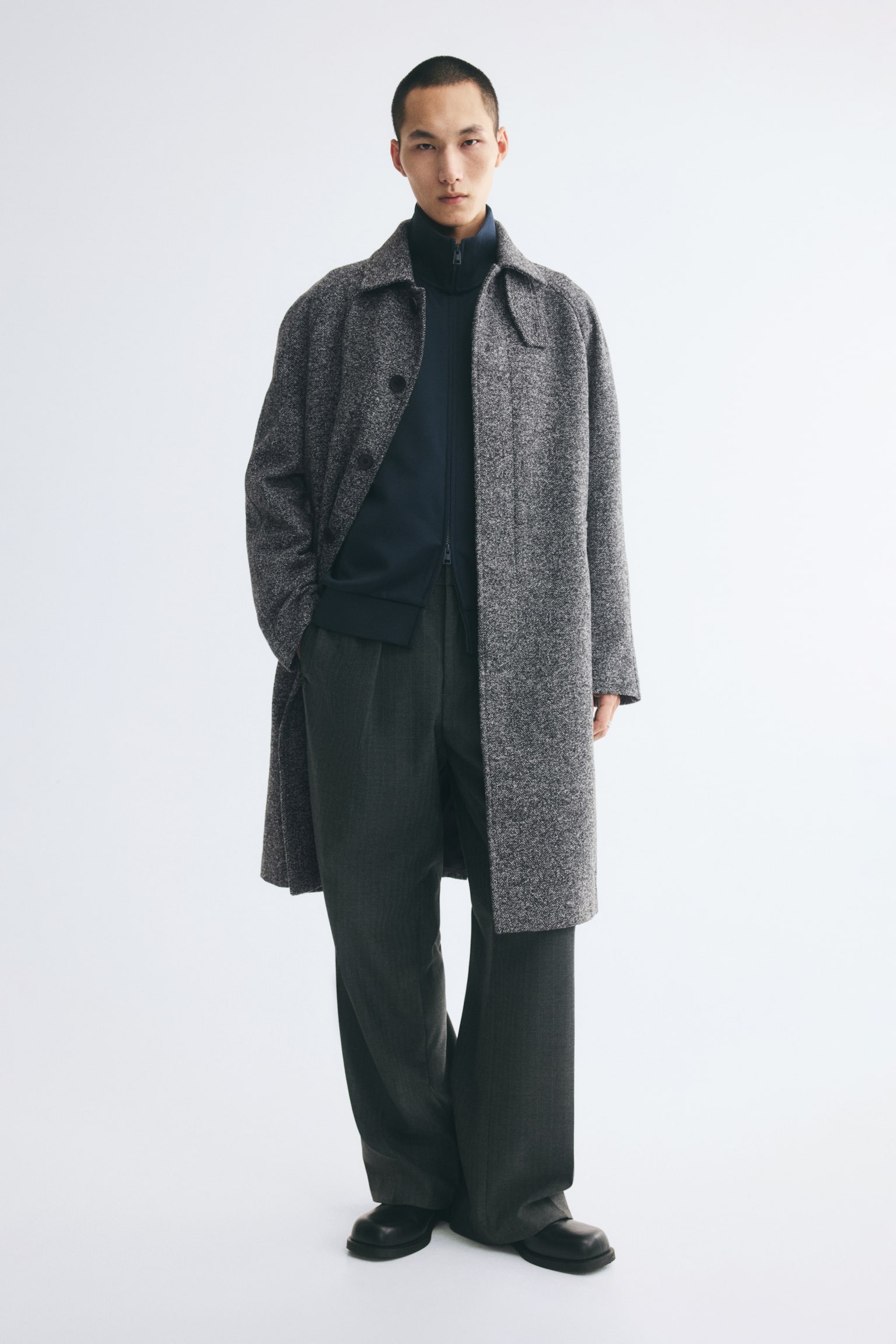 Мужское пальто H&M Wool-Blend Car, цвет: Серый меланжевый — фото 2