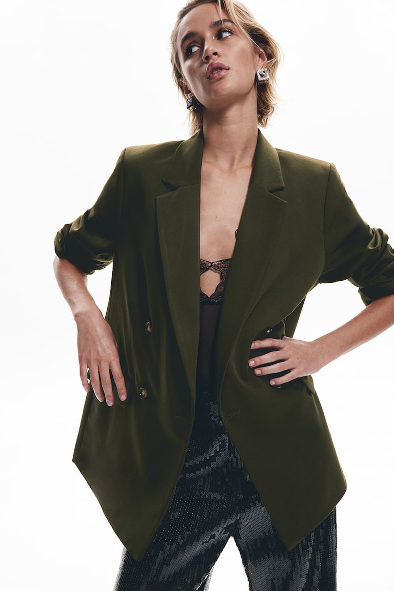 Double-Breasted Blazer Dark green Ladies H&M US