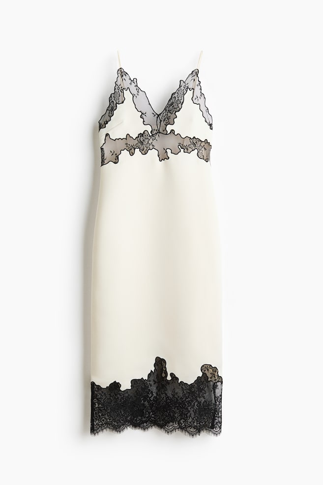 Lace-trimmed strappy dress - Cream - 1