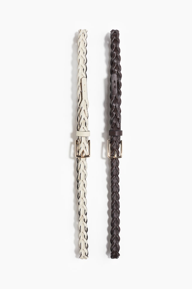 2-Pack Braided Waist Belts - Dark brown/light beige - 1