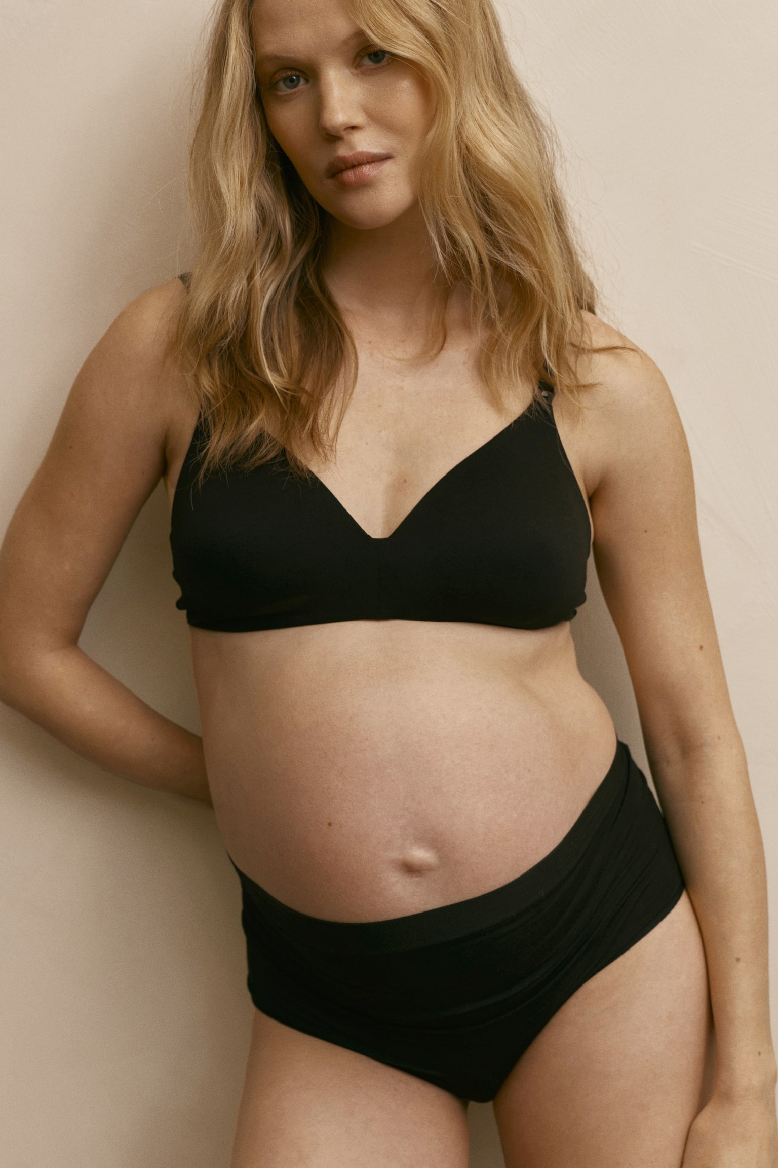 MAMA Dva para pamučnih gaćica visokog struka - Svetlobež/crna/Bež lapor - 7