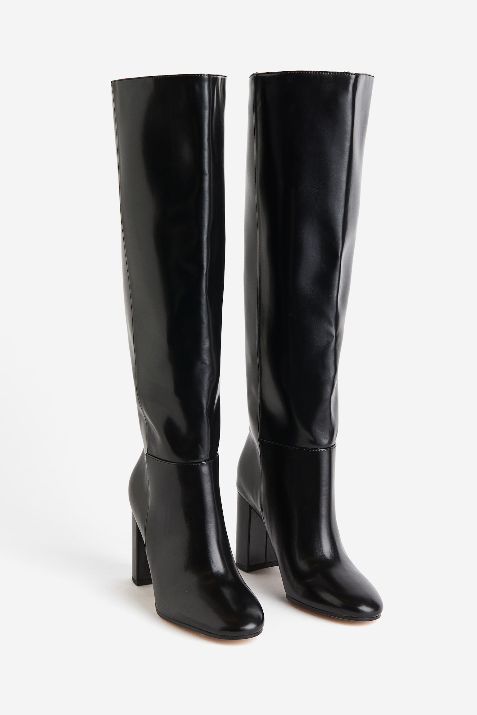 Knee High Heeled Boots - Black - 4