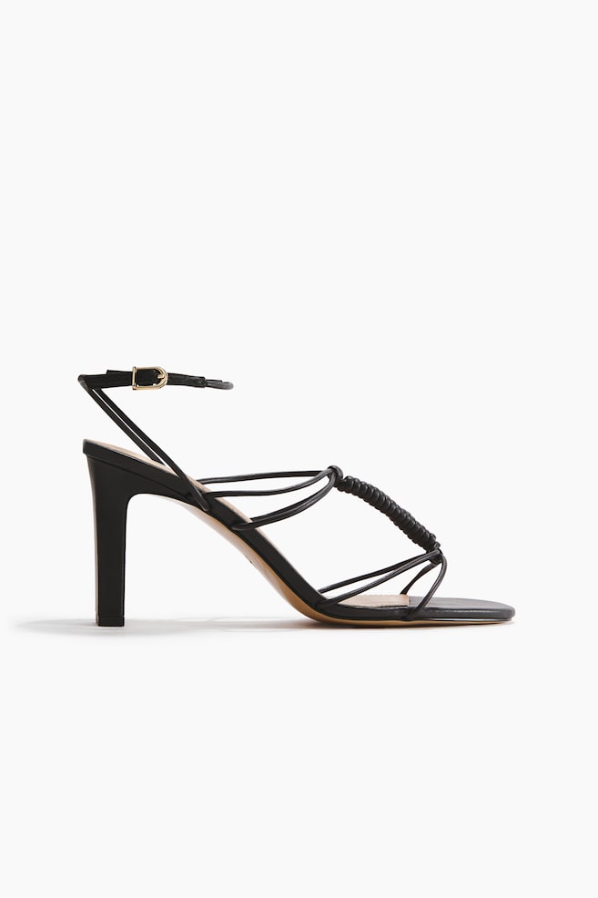 Sandales à talon avec brides fines - Noir/Doré - 1