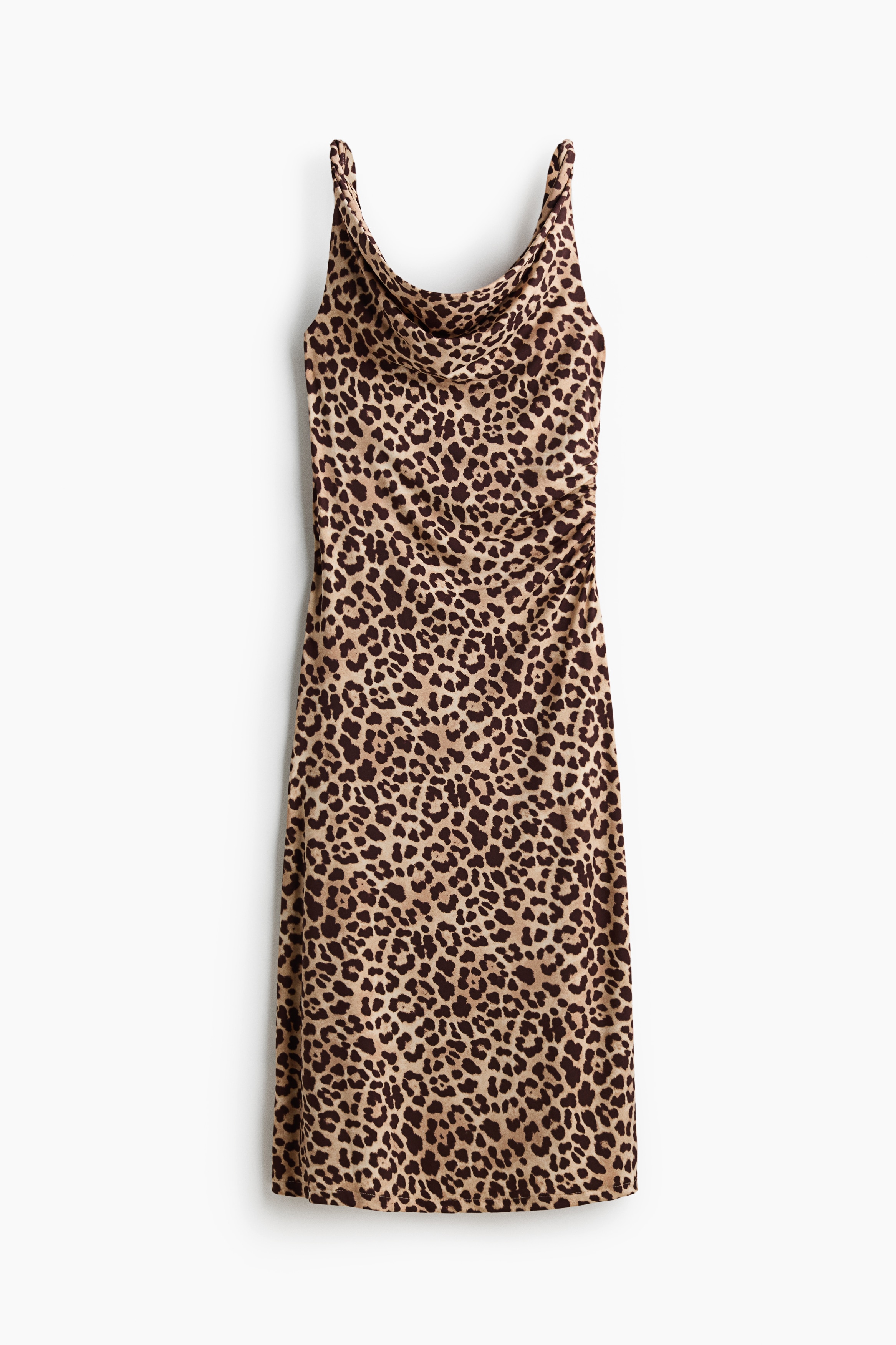 Cowl-Neck Jersey Dress - Beige/leopard print