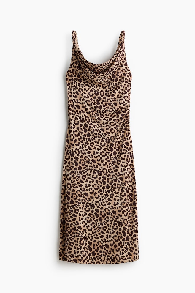 Robe à encolure bénitier en jersey - Beige/imprimé léopard - 1