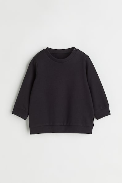 Cotton Sweatshirt - Crew-neck - Long sleeve - Black - Kids | H&M US