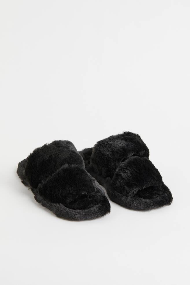 Faux fur slippers - Black - 3