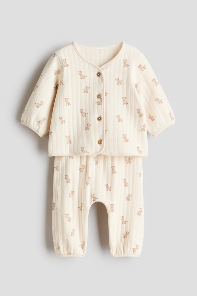 2-piece Quilted Jersey Set - Cream/giraffes - 1