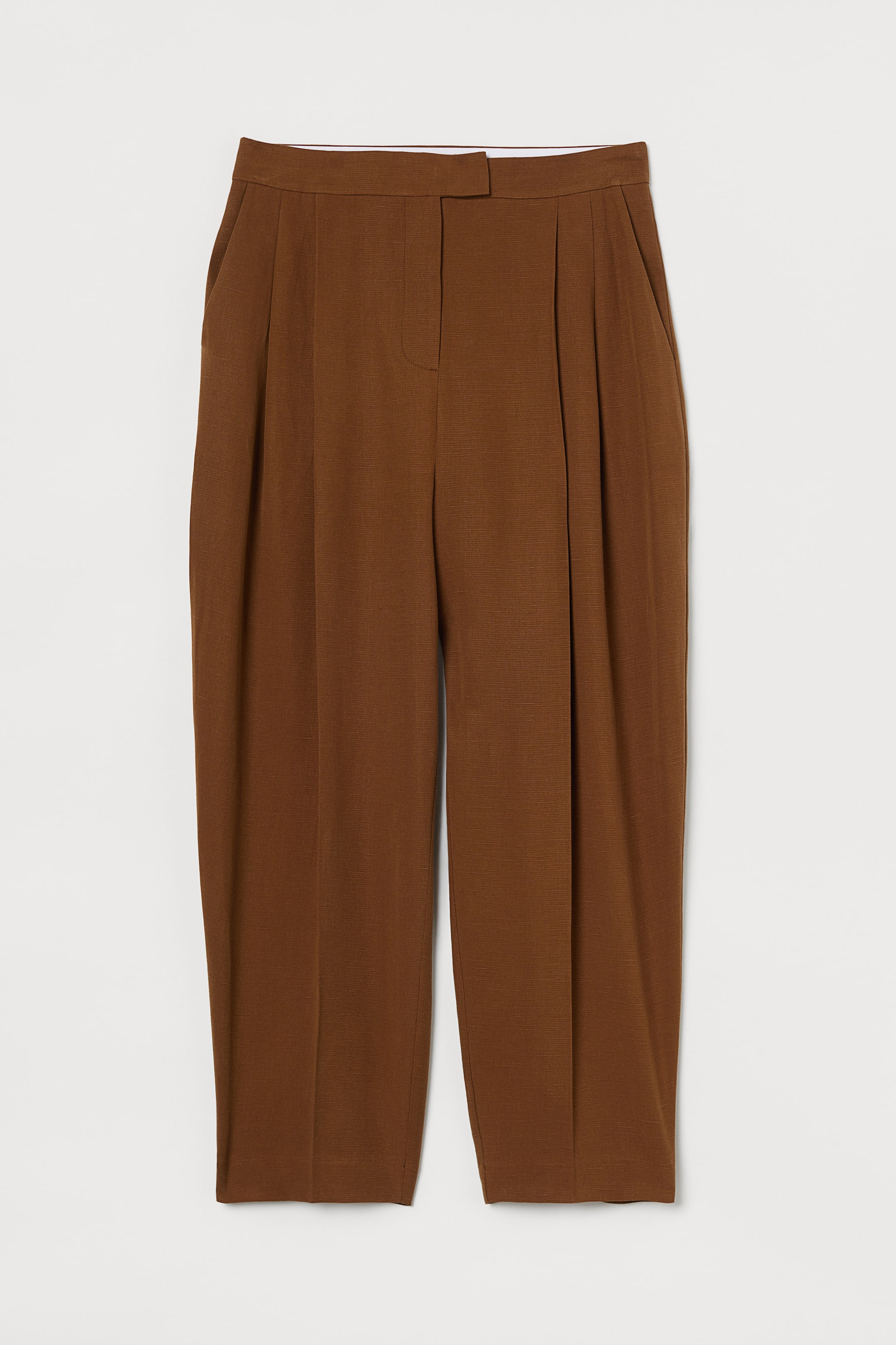 Wide-leg Pleat-detail Pants - Low waist - Ankle-length - Brown - Ladies ...