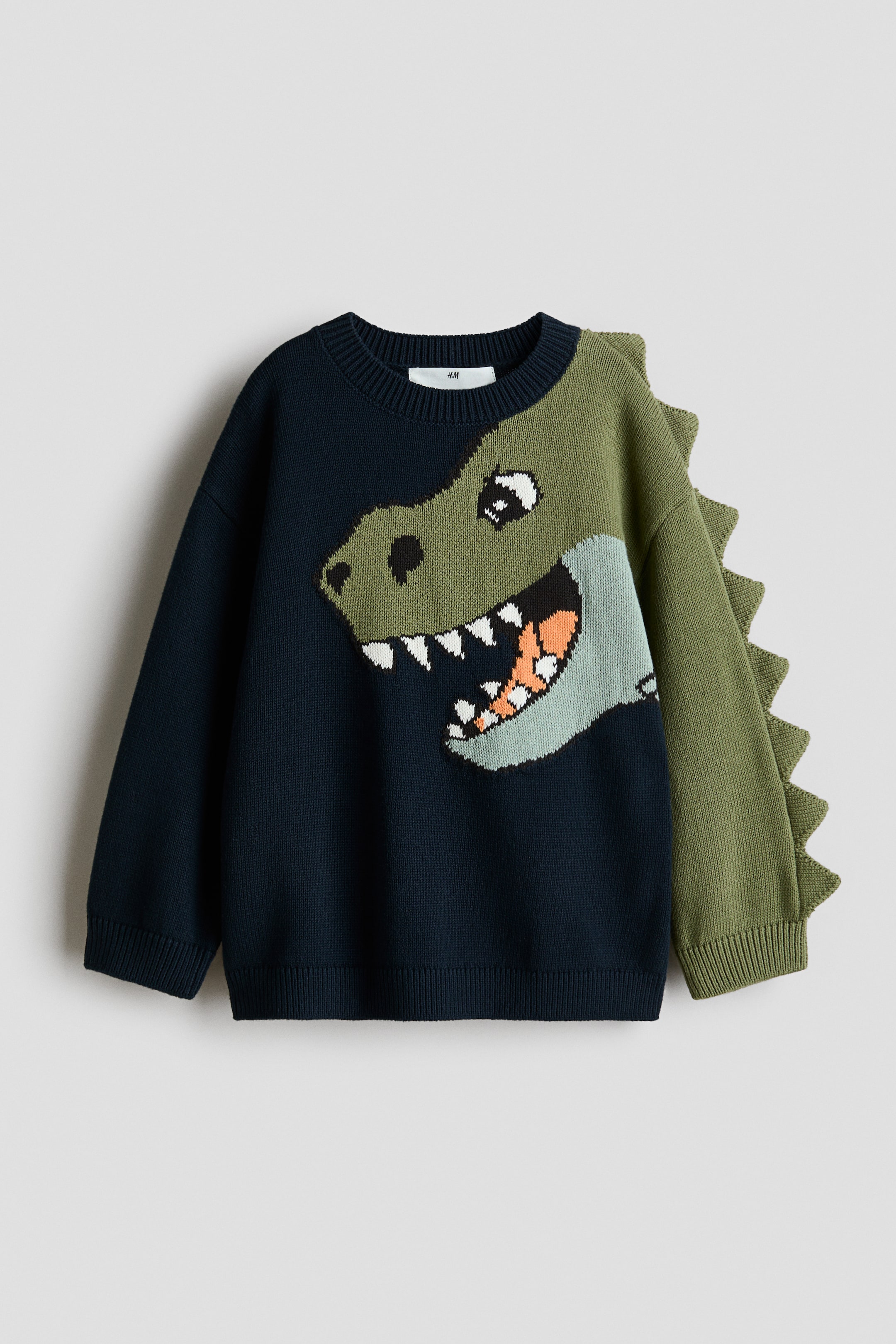 View larger image: Appliqué Cotton Sweater - Navy blue/Dinosaur - Kids | H&M AU 1