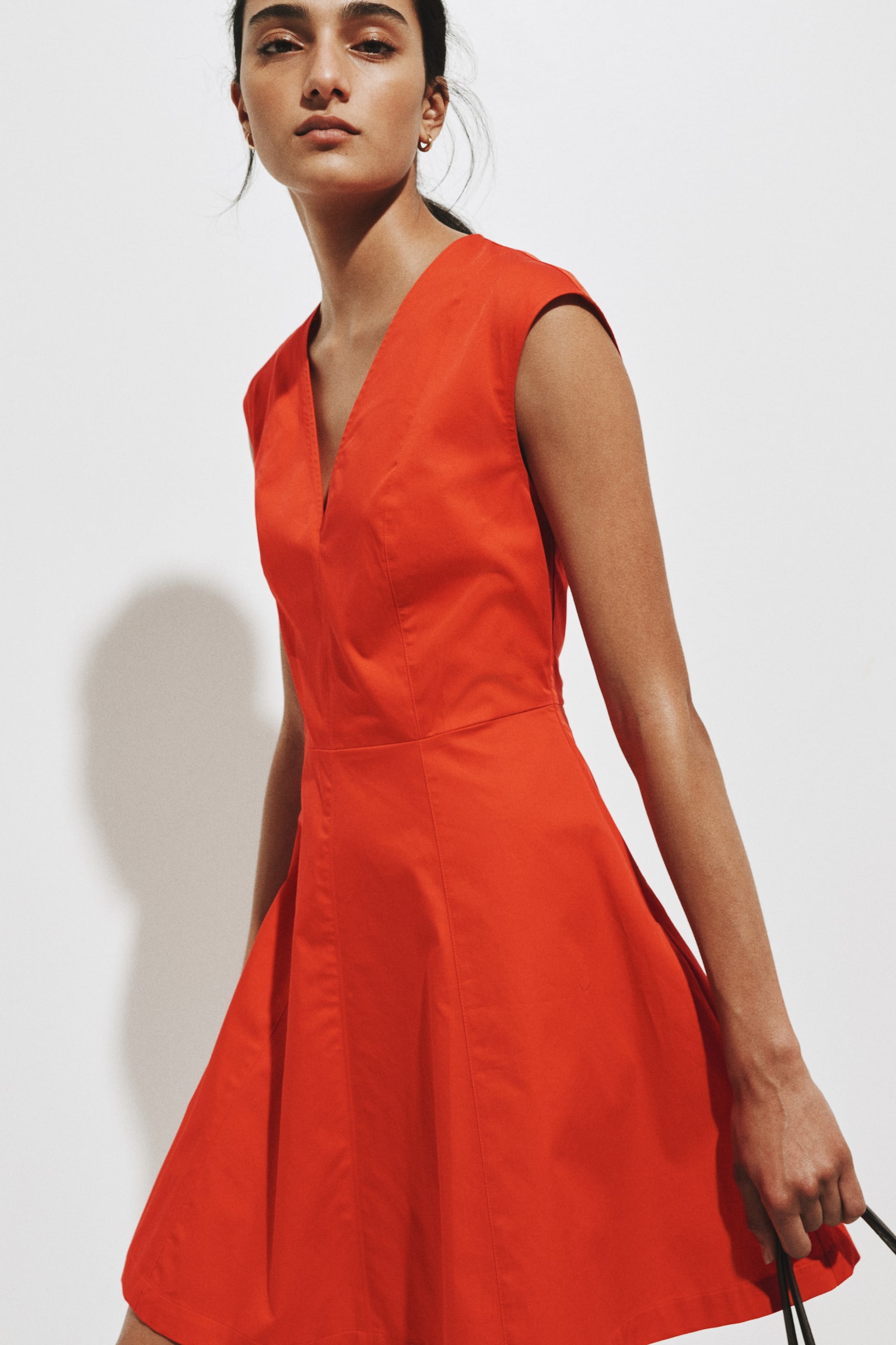 Cotton poplin dress - Bright red/Dark brown - 1