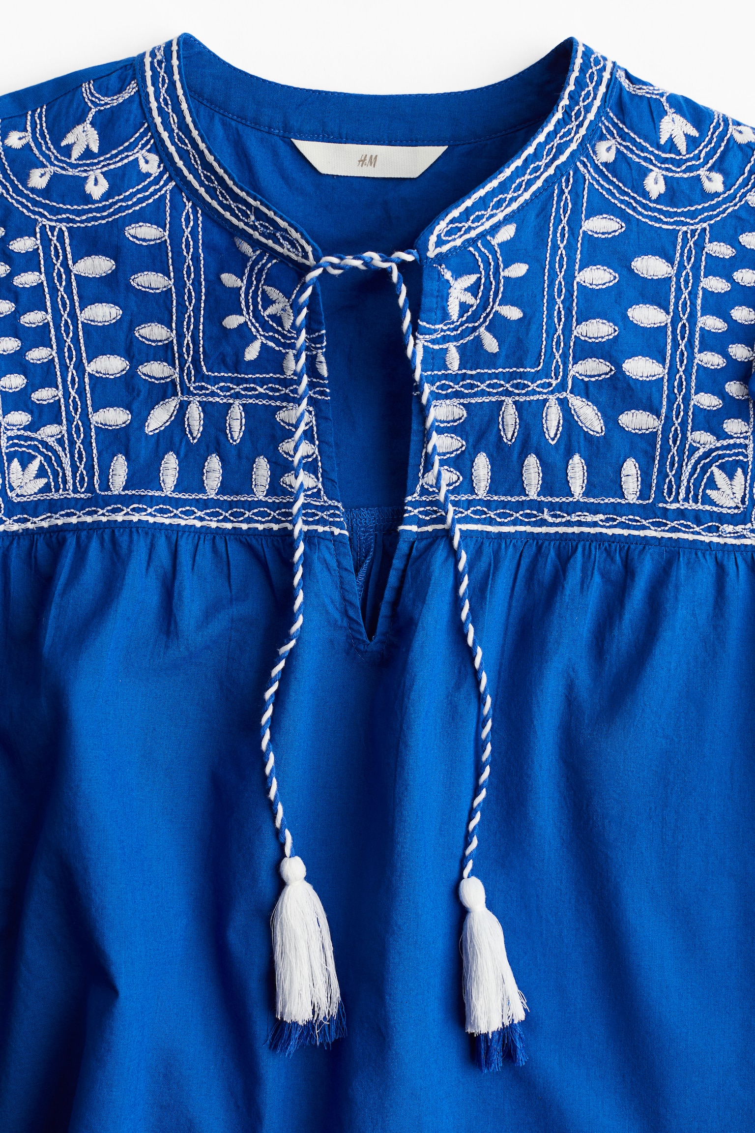 Embroidered Cotton Blouse - Blue/White/Black - 5