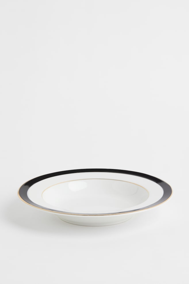 Assiette creuse en porcelaine - Blanc/Noir/motif - 1