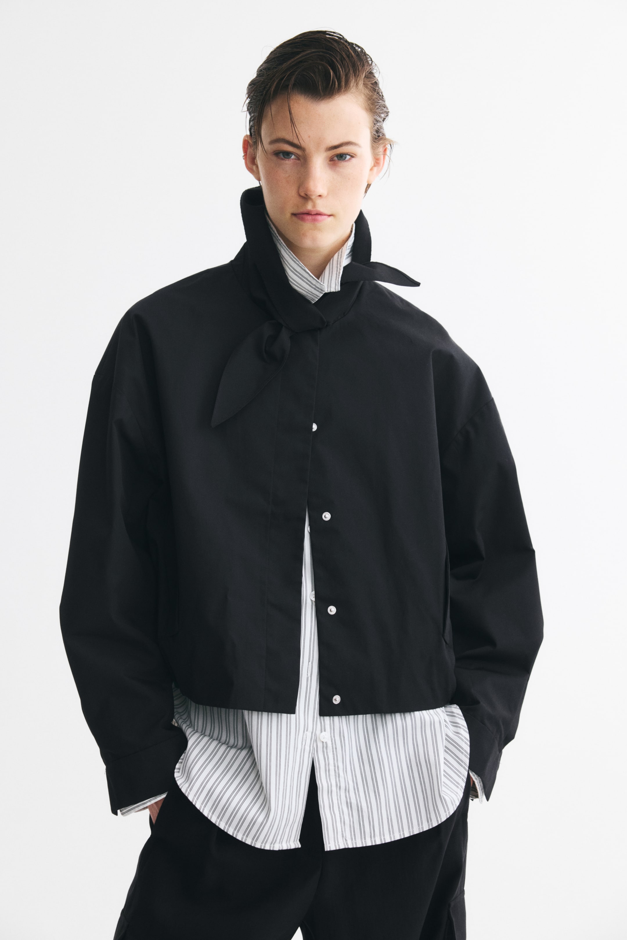View larger image: Scarf-Collar Bubble-Hem Jacket - Black - Ladies | H&M US 1