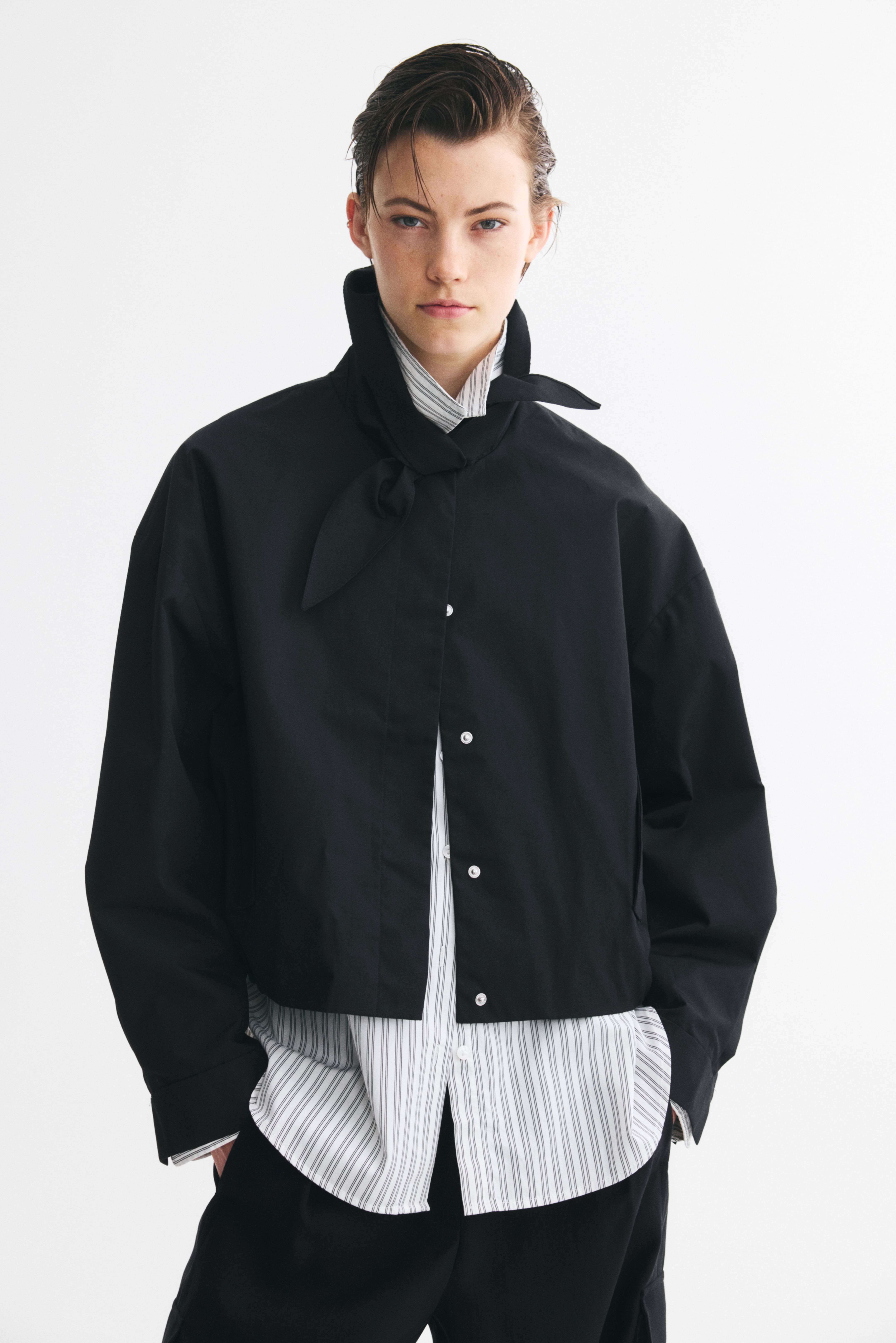 Scarf-Collar Bubble-Hem Jacket