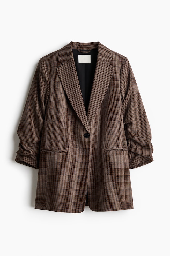 Gathered-sleeve blazer - Dark mole/Dogtooth pattern/Black/Dark brown - 1