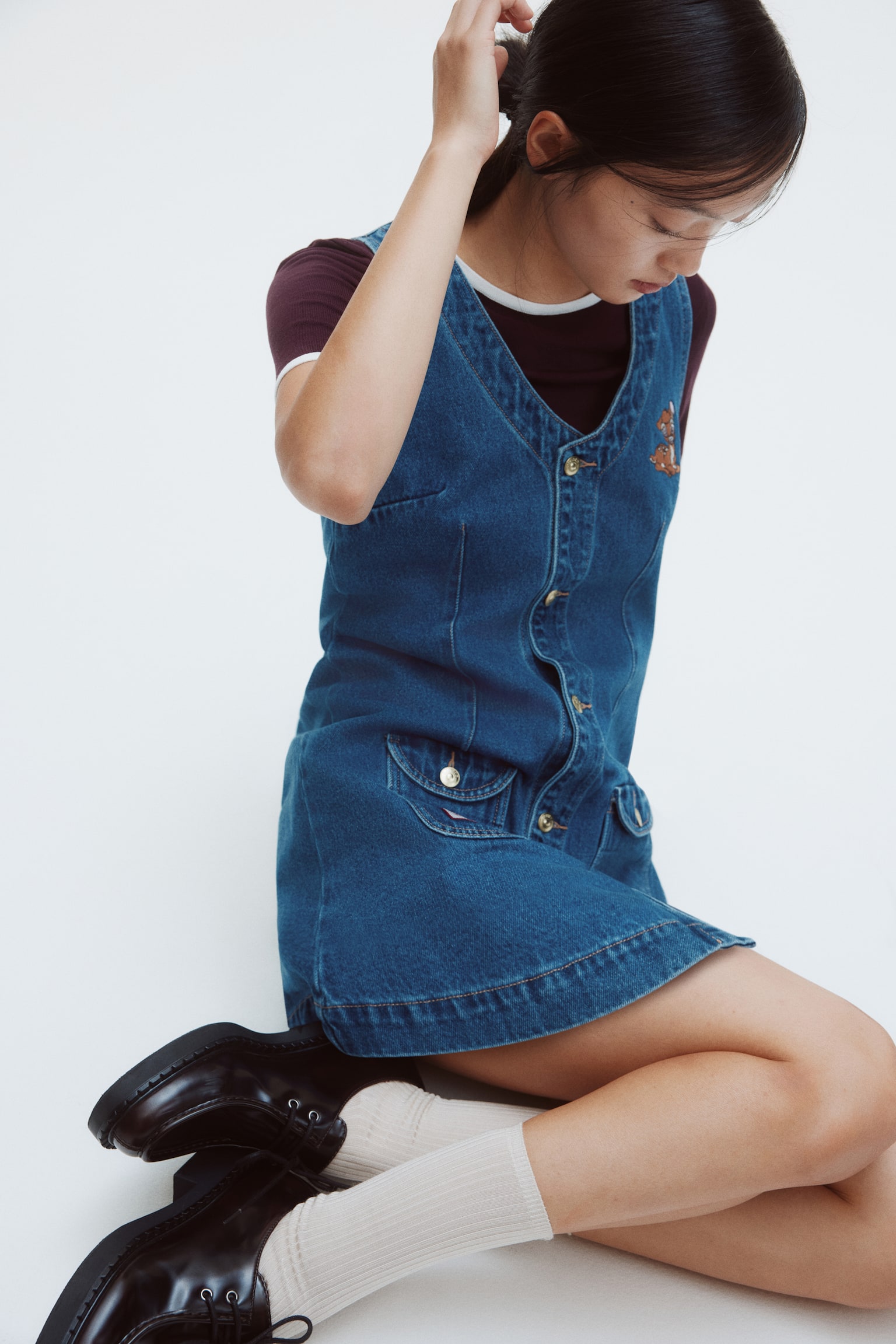 Váy denim không tay - Màu xanh denim đậm/Bambi - 4