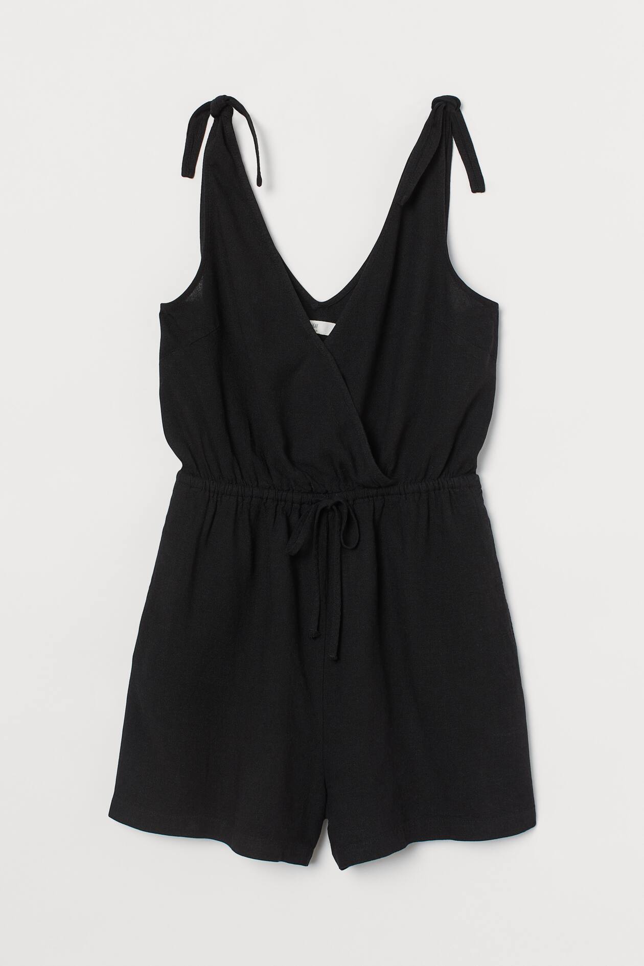 Linen-blend Romper - Black - Ladies | H&M US