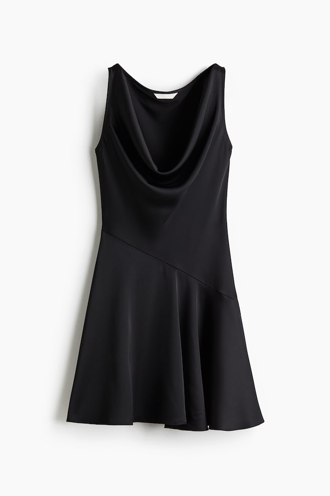 Cowl-Neck Dress - Black/Light beige/leopard print - 1