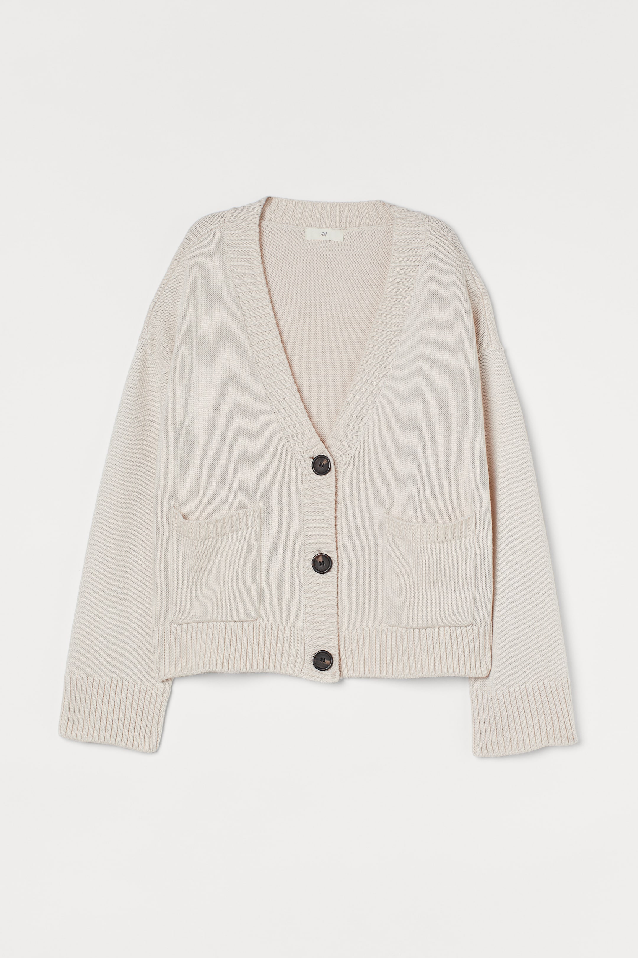 Knitted cardigan - V-neck - Long sleeve - Cream - Ladies | H&M GB