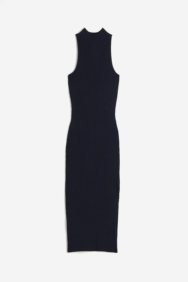 Rib-knit turtleneck dress - Navy blue/White - 2