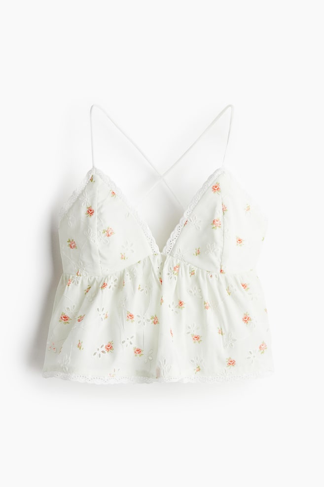Broderie anglaise strappy top - White/Floral - 1