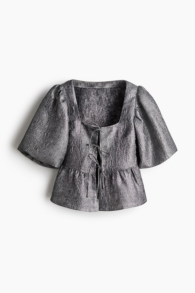 Blouse à nouer en tissu jacquard - Gris foncé - 1