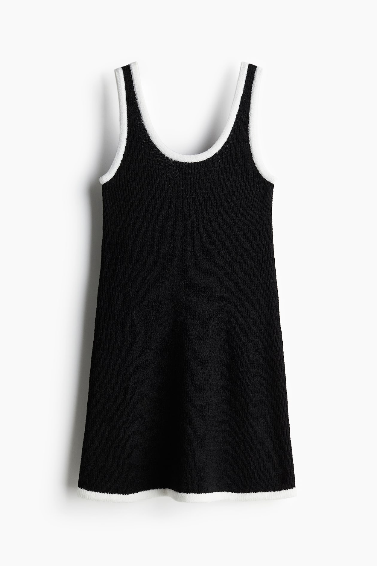 Fine Knit A Line Dress Low Cut Neckline Sleeveless Blackcream