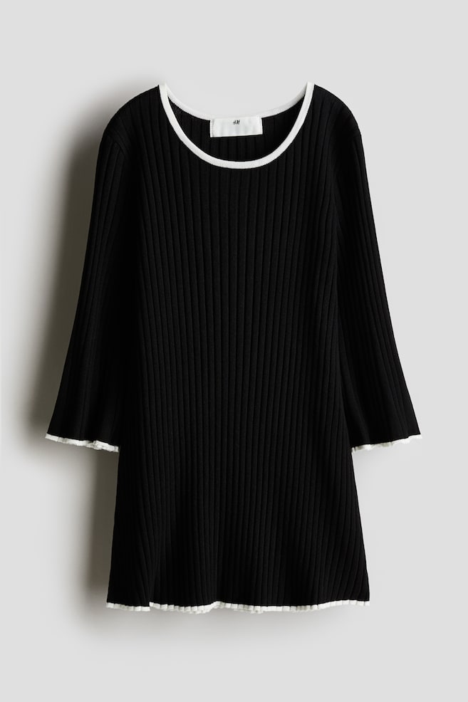 Rib-knit dress - Black/White/Light pink - 1