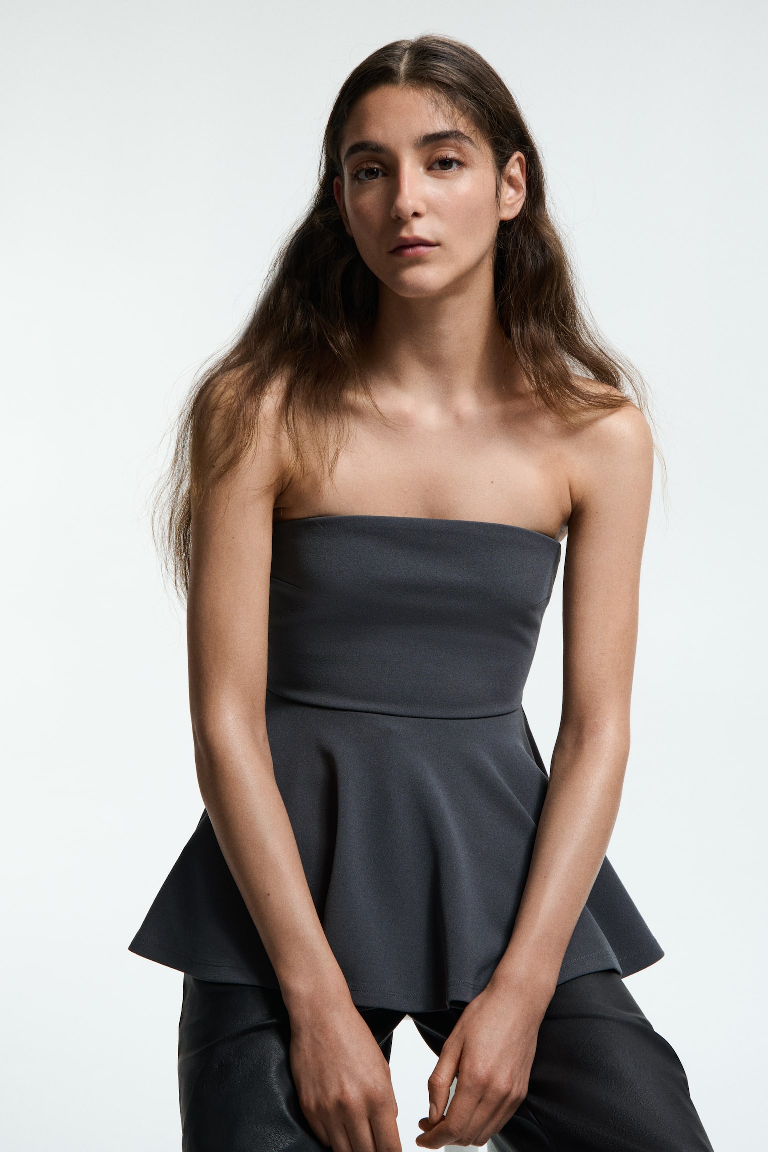 Bandeau peplum top - Dark grey/Black - 4