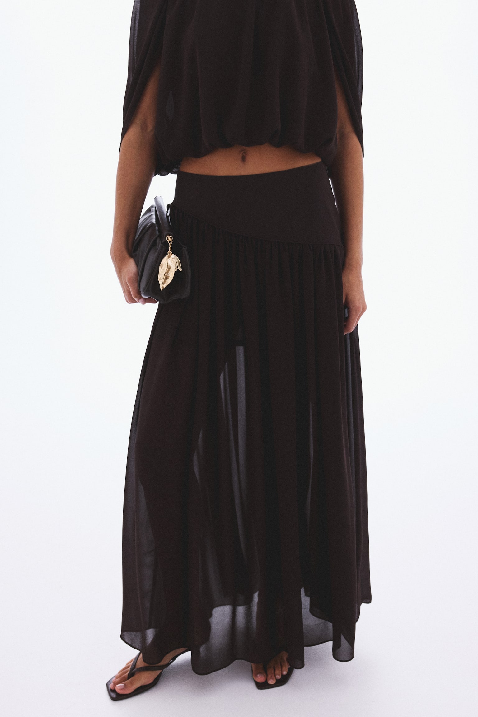 Chiffon maxi skirt - Dark brown - 5