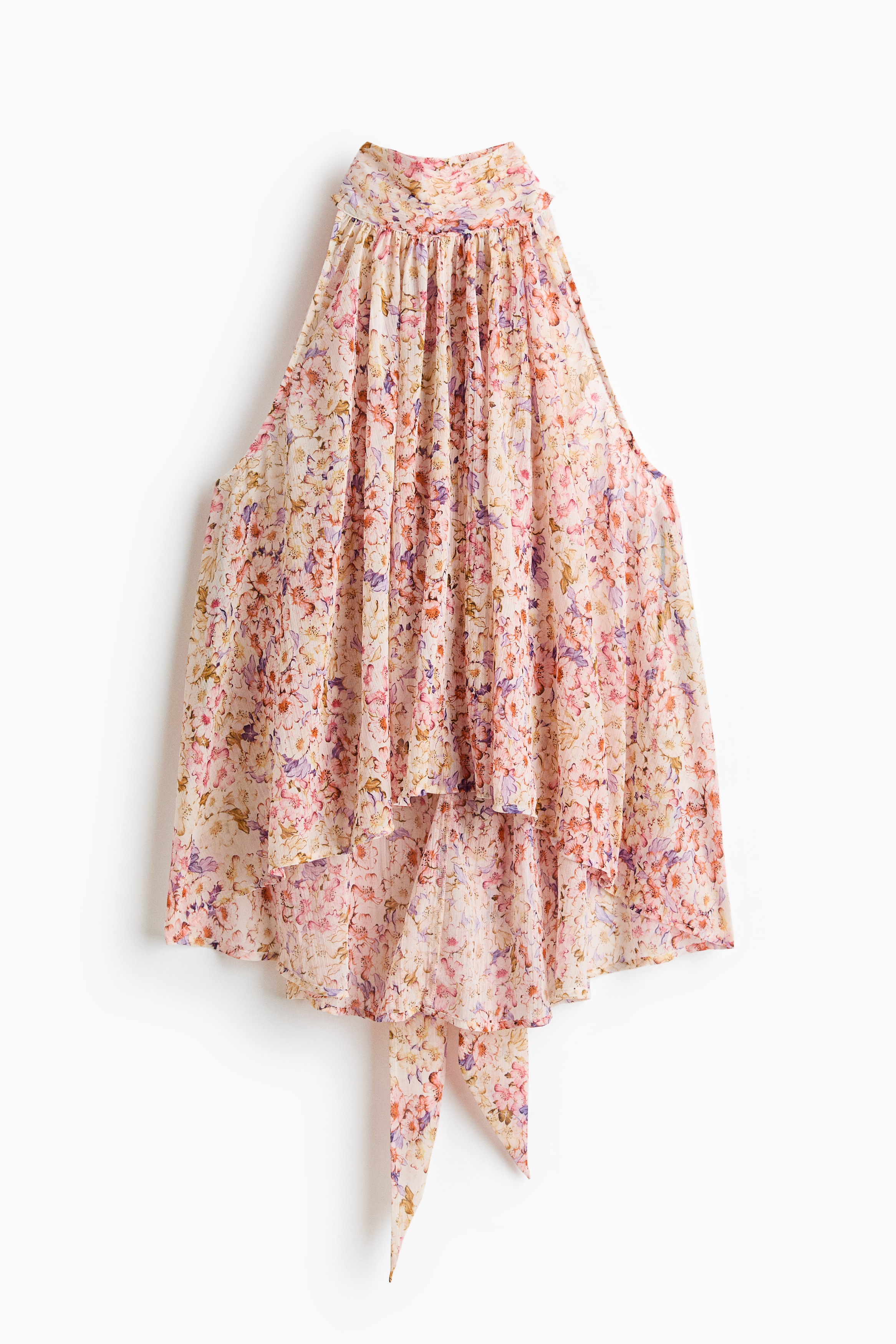 Top i chiffon med bindedetaljer - Creme/Blomstret/Beige/Zebramønstret/Kakigrøn