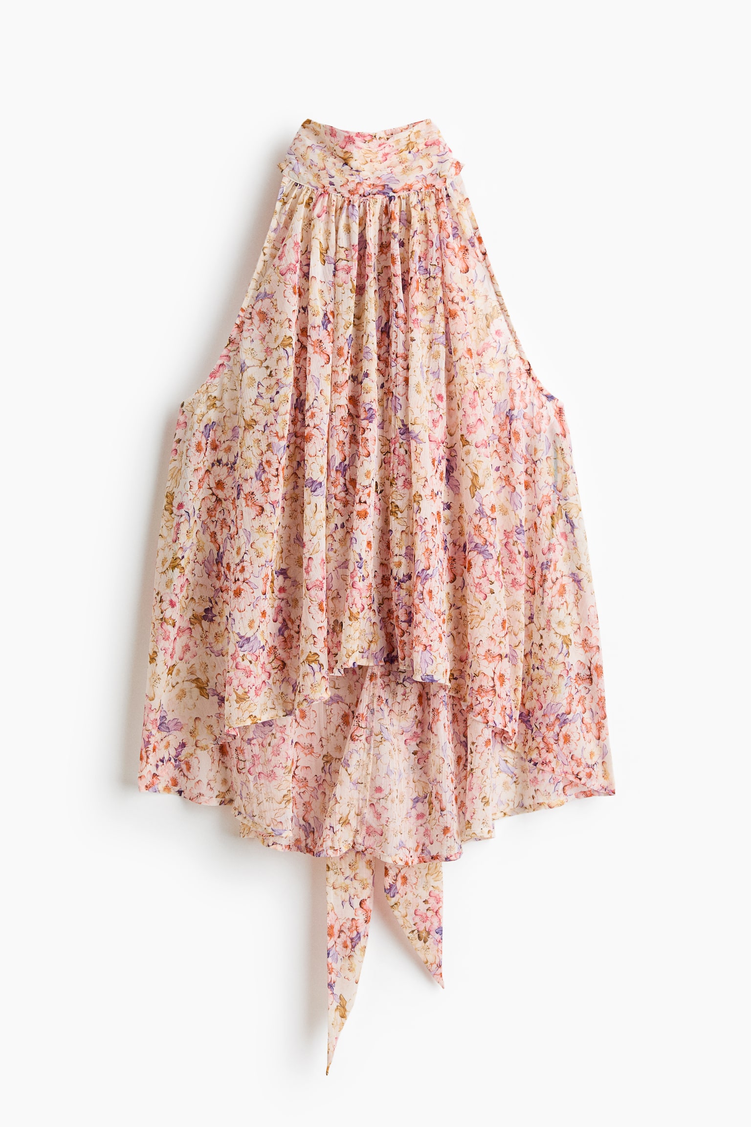Tie-detail chiffon top - Cream/Floral/Beige/Zebra print/Khaki green - 1