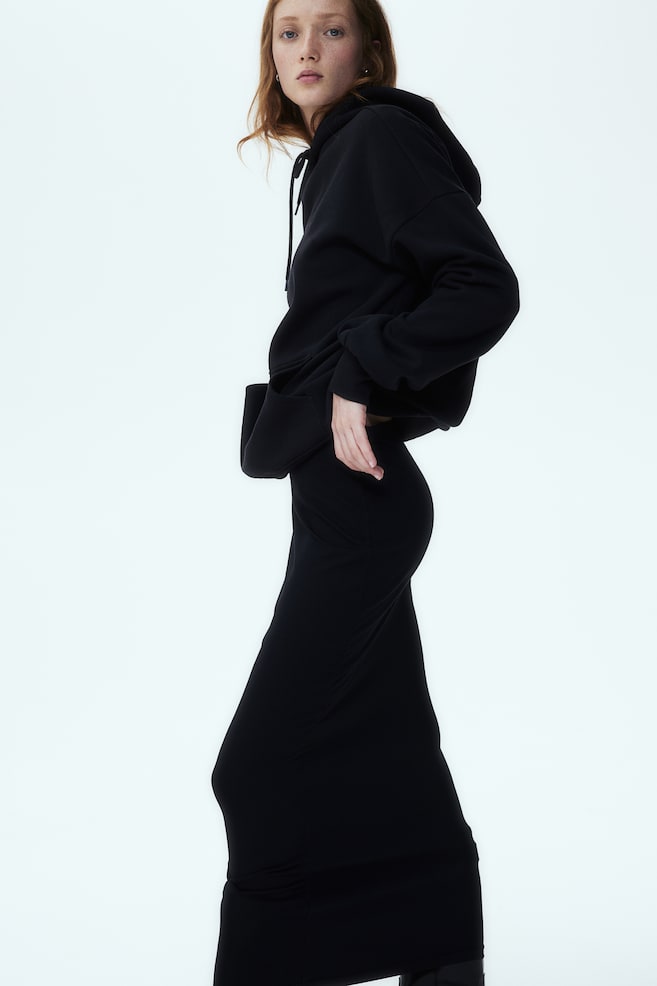 Jersey maxi skirt - Black/Light grey marl - 3