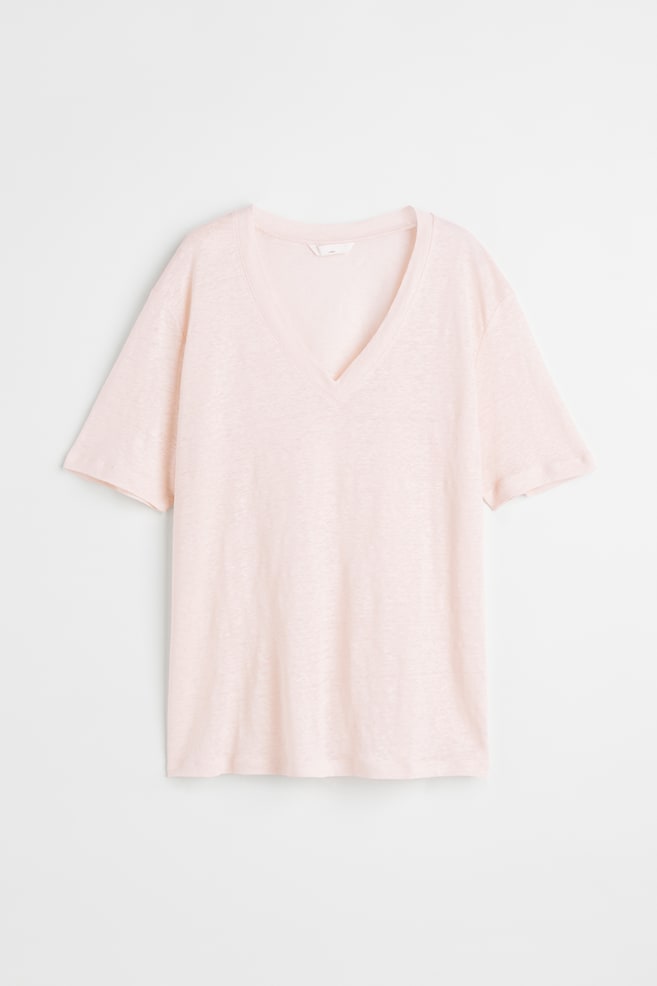 V-neck linen-jersey T-shirt - Light pink/White/Black/Navy blue/dc/dc - 2